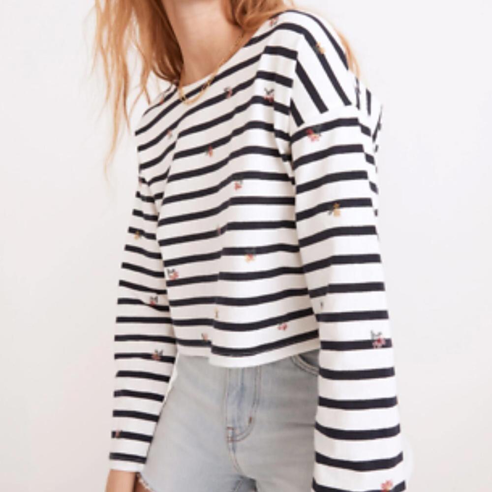 Madewell Black and White Striped Long Sleeve Tee